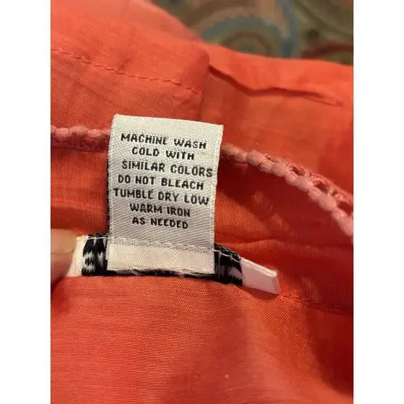 Cotton Express Ruffle Vneck Red Top Silk Blend Puff Sleeve Fitted Waist Sheer M - Picture 6 of 6